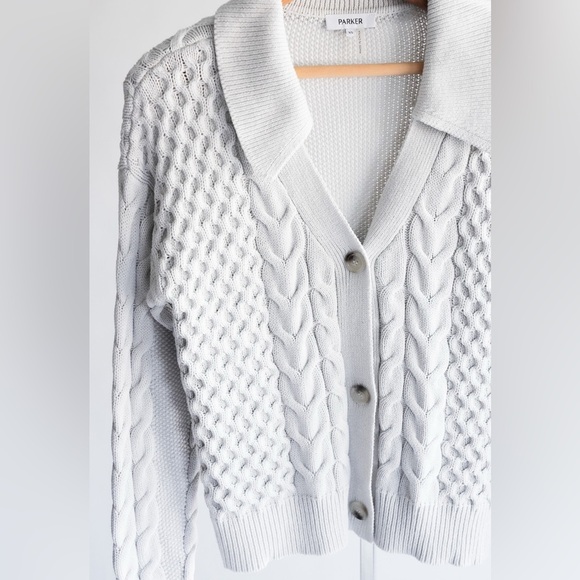 Parker Women's Creamy Gray Cable Knit Cardigan Size XS - Picture 3 of 10